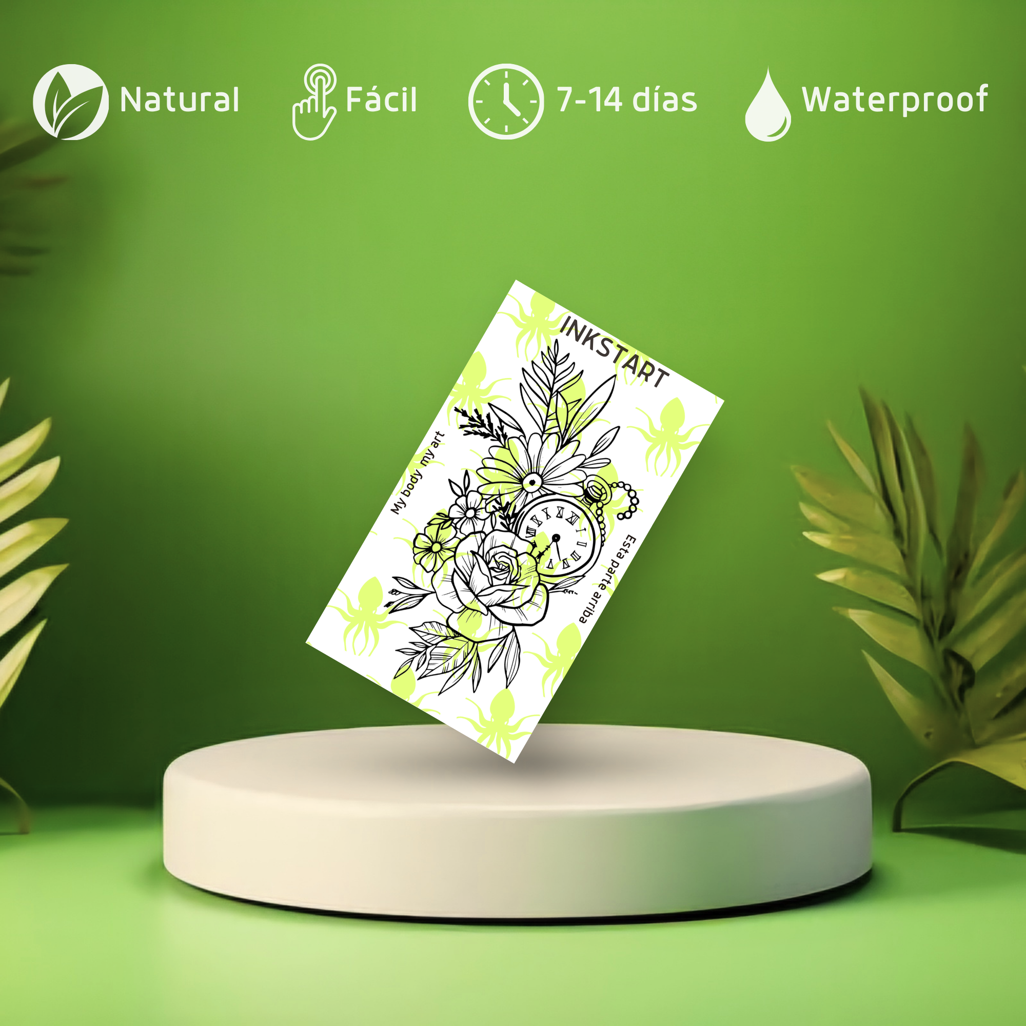 Grande tatuagem de relógio floral