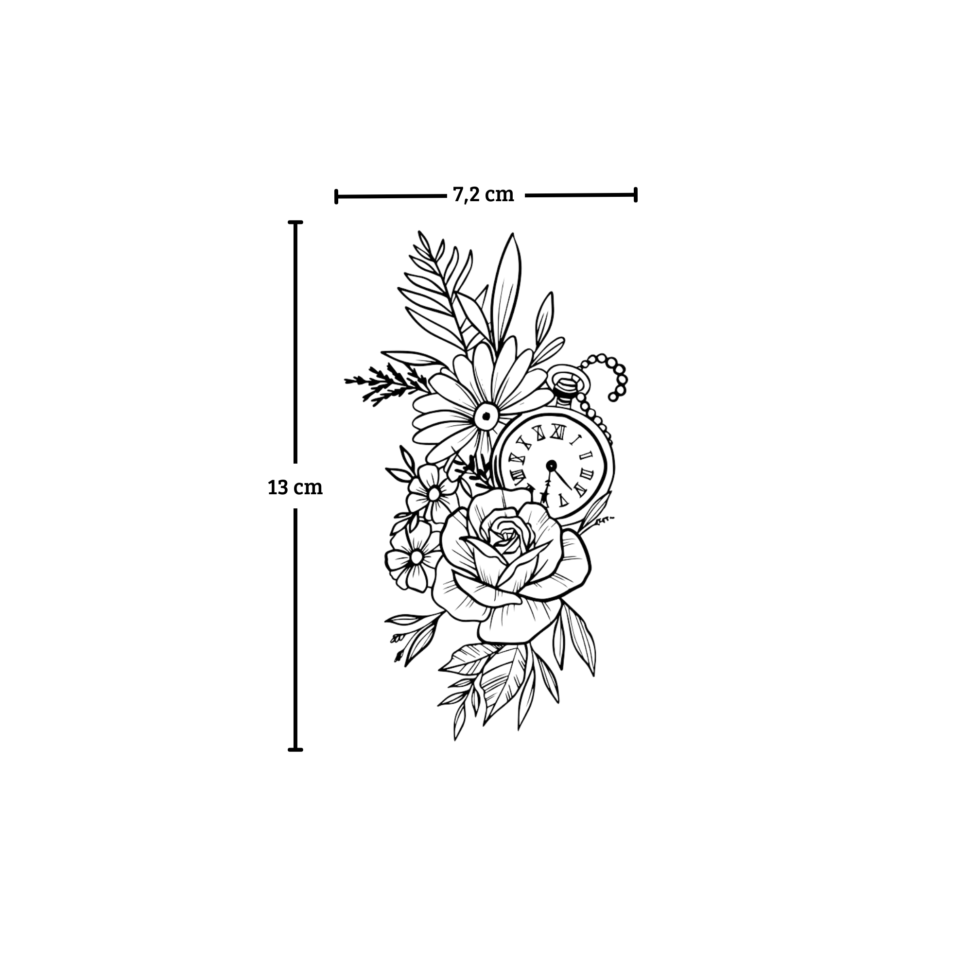 Grande tatuagem de relógio floral