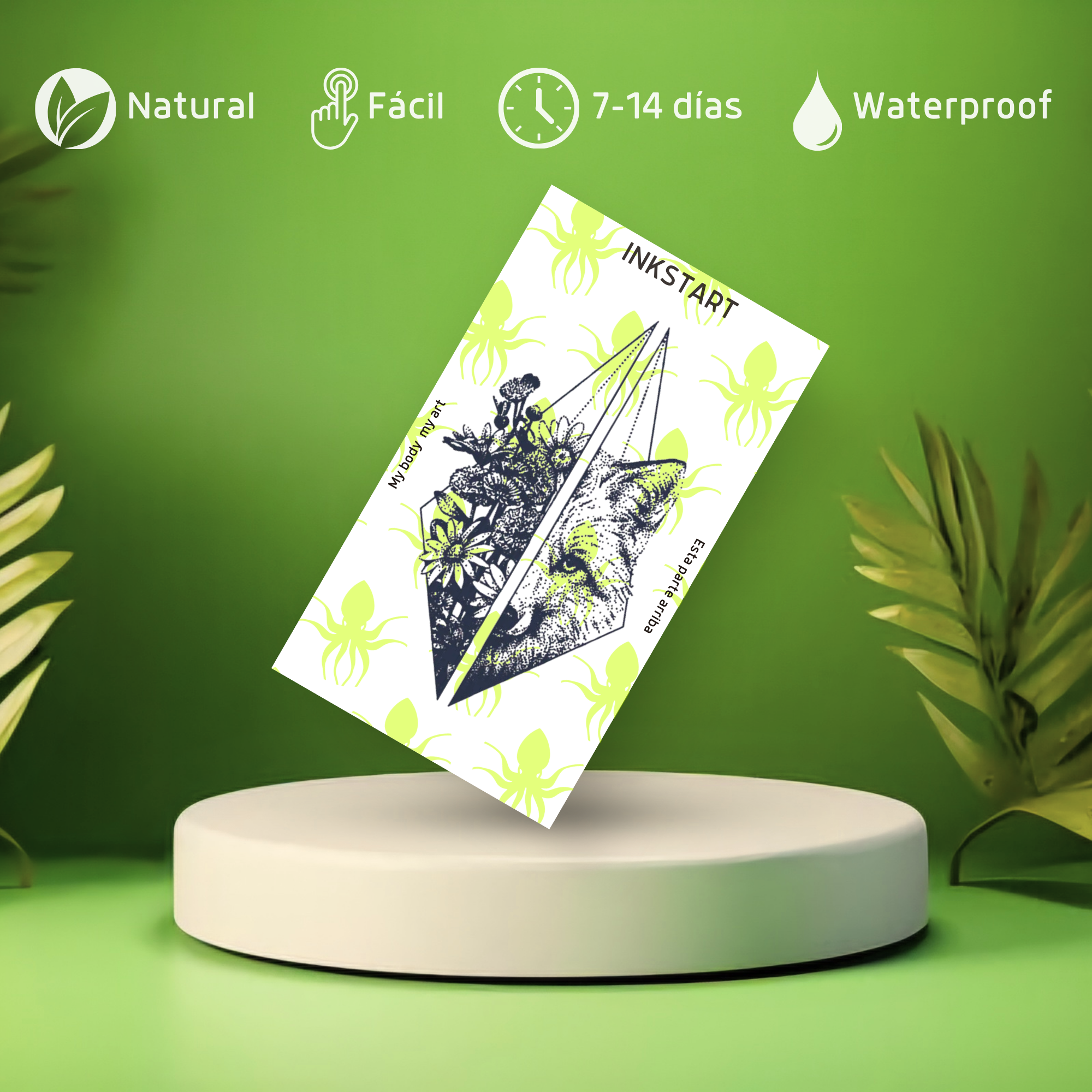 Tatuagem floral de meia cara de lobo