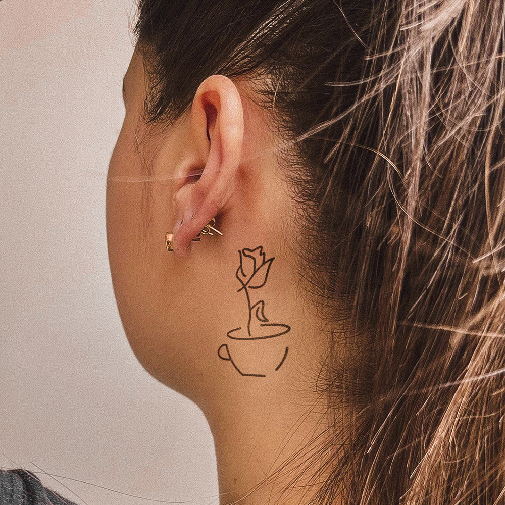 Tatuaje Taza de cafe con rosa