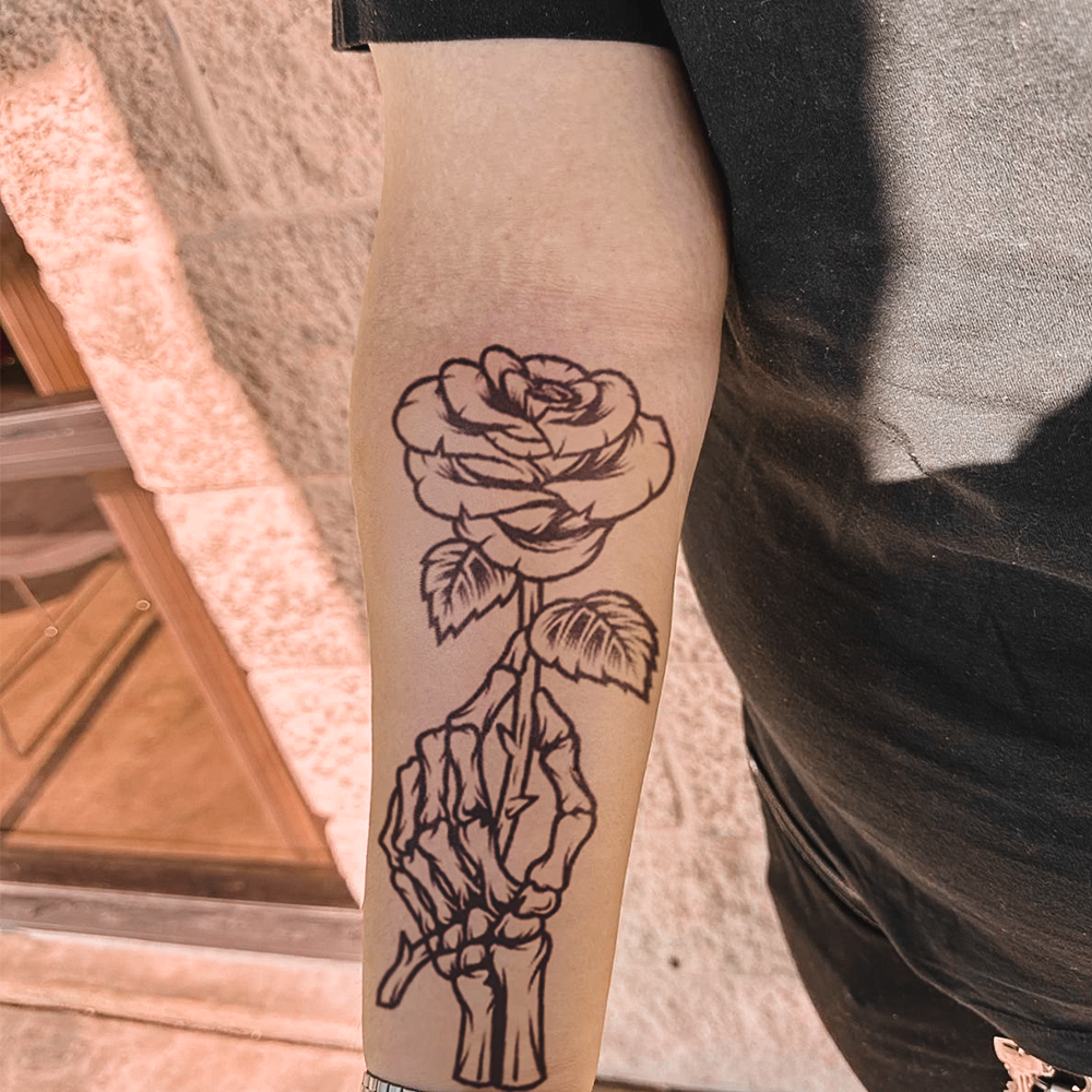 Rose Skeleton Hand Tattoo