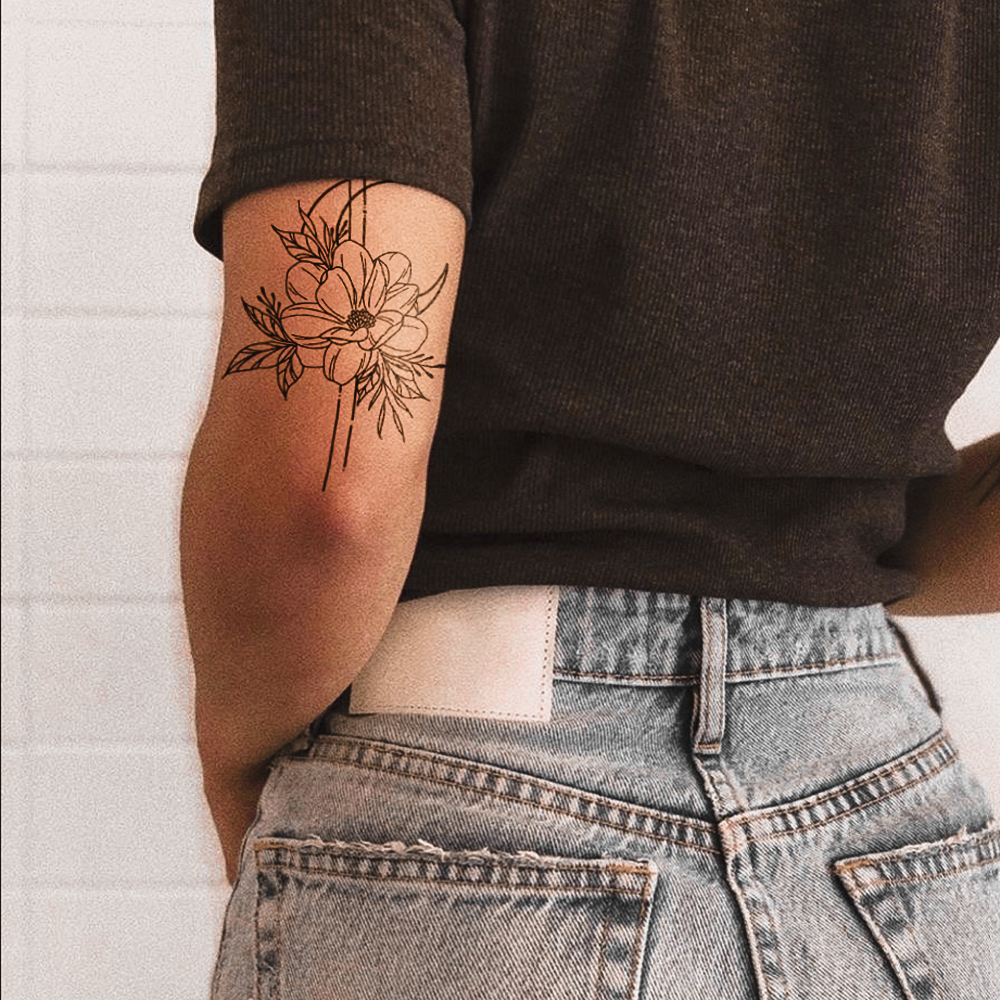 Large Moon and Flower Tattoo