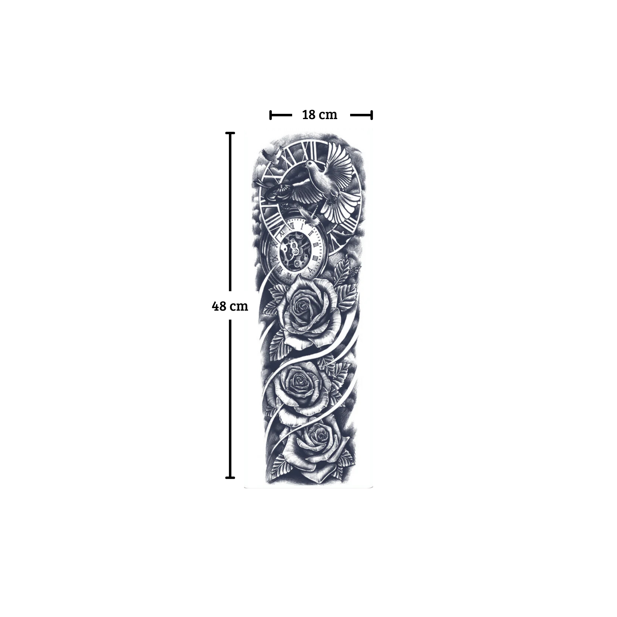 Floral dove clock themed sleeve tattoo