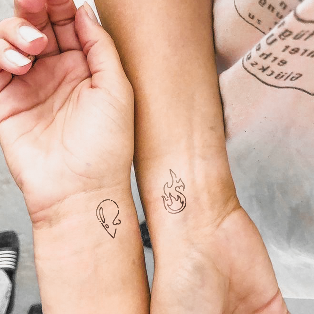 Fire and water couple tattoo